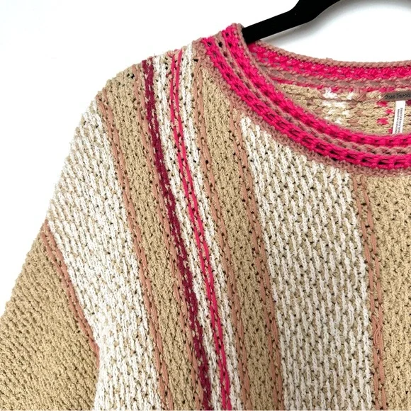 Free People Boho Show Me Love Chunky Knit Cropped Dolman Sleeve Striped Sweater - Picture 6 of 14